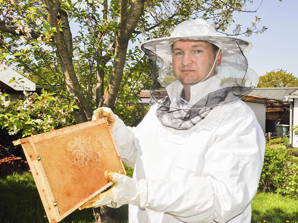 Imker Christian Friederich kümmert sich um zwei Völker und insektenfreundliche Gartenbewirtschaftung